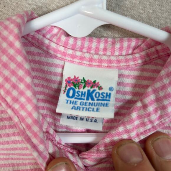 Vintage OshKosh Girls Romper Size 3-6 Months Pink Striped One Piece Made in USA - Picture 3 of 8